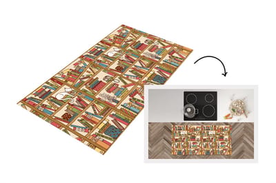 Keukenloper - Loper keuken - Patronen - Kat - Boek - 120x60 cm - Keukenloper vinyl