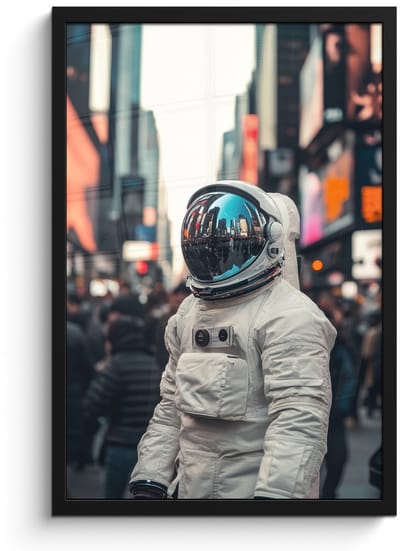 Poster in lijst - Fotolijst 40x60 cm - Posters - Stad - Mensen - Astronaut - Wit - Posterlijst zwart - Decoratie - Wanddecoratie woonkamer - Muurdecoratie slaapkamer