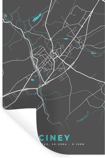 Muurstickers - Sticker Folie - Stadskaart – Grijs - Kaart – Ciney – België – Plattegrond - 20x30 cm - Plakfolie - Muurstickers Kinderkamer - Zelfklevend Behang - Zelfklevend behangpapier - Stickerfolie