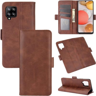MobyDefend Hoesje - Geschikt voor Samsung Galaxy A12 / M12 - Luxe Wallet Book Case (Sluiting Zijkant) - Bruin