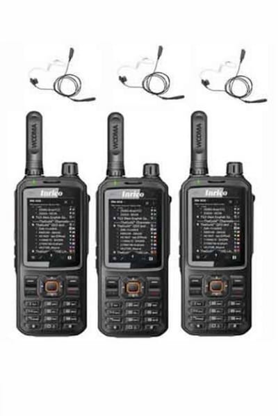 Set van 3 Inrico T320 V2 4G LTE Zello Portofoon, GPS, Wifi met beveiliging oortje