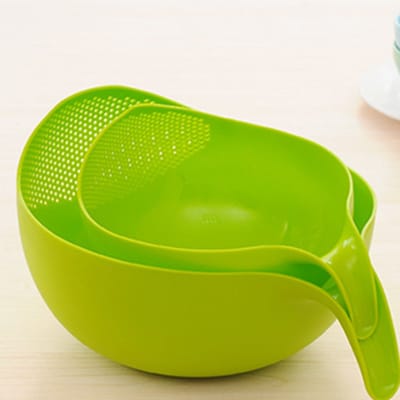 2 stuks Keuken-rijstzeef, rijstwasbak, rijstwasgereedschap, multifunctionele keukenzeef met robuust ontwerp, vaatwasmachinebestendig, keukenzeef, voor groenten en fruit（22cm，28cm）