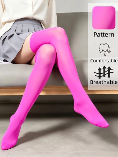 Bas roses uni pour femme, montants jusqu'à la cuisse, respirants, polyvalents, décontractés, au-dessus du genou, pour un usage quotidien en extérieur One Size gray