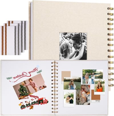 Linnen Fotoalbum met DIY Venster, 20,5 × 20,5 cm Beige, Perfect voor Herinneringen, Reizen en Bruiloften, Scrapbook en Plakboek voor Familie en Verjaardagen