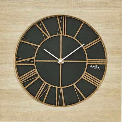 AMS 9641  vierkante wandklok, hout met opgelegde cijfers 50 cm
