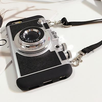 Vintage Camera Telefoonhoesje Modern 3D Vintage Stijl Camera Design Siliconen Hoes met Lang Koord Compatibel voor gray