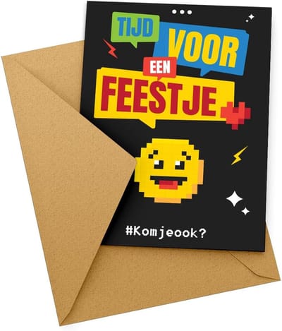 Kinderfeestje uitnodigingen - Verjaardagskaarten Feestkaarten - Kinderfeestjes Organiseren - Emoji Thema Beschrijfbaar - A6 10x14 8cm - Zwart Geel