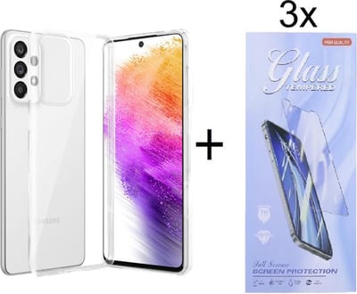 Soft Back Cover Hoesje Geschikt voor: Samsung Galaxy A73 5G Silicone Transparant + 3X Tempered Glass Screenprotector - ZT Accessoires