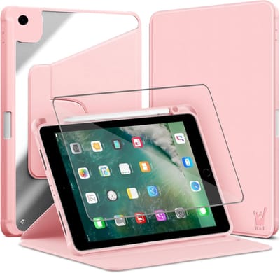 Hoes met Screenprotector geschikt voor iPad 9.7 inch 2018-2017 / iPad Air 1 & Air 2 - Book Case Premium Sleep Cover Kunstleer 360 Graden Draaibaar met Auto/Wake Functie en Pencilhouder - Roze