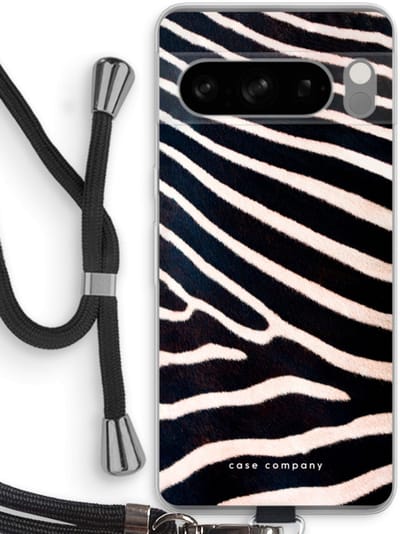 Case Company® - Hoesje met koord geschikt voor Google Pixel 8 Pro hoesje met Koord - Zebra - Telefoonhoesje met Zwart Koord - Bescherming aan alle Kanten en Over de Schermrand