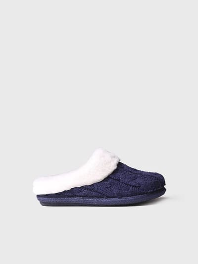 Damesslippers van gevlochten stof en synthetisch bont | DELI-SC