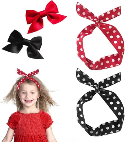 Schattige stippen haarbanden met strik haarspelden, retro klassiek dameshoofddoek, buigzaam en veelzijdig (rood, zwart)