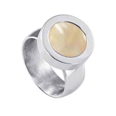 Quiges RVS Schroefsysteem Ring Zilverkleurig Glans 16mm met Verwisselbare Perzikkleur Schelp 12mm Mini Munt