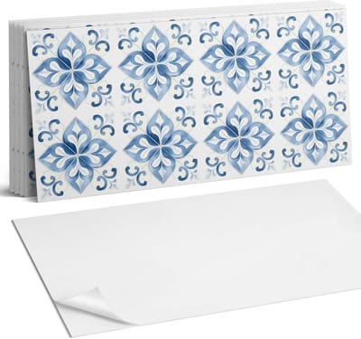 Coloray Plaktegels - Bloemenpatroon op tegels Wandtegel Zelfklevend - 60 cm x 30 cm - Blauw Plaktegels - 6 stuks - Rechthoek PVC Tegels - Plaktegels Keuken - Zelfklevende Vloertegels Badkamer - Vinyl Tegels Zelfklevend - Zelfklevende Wandtegels
