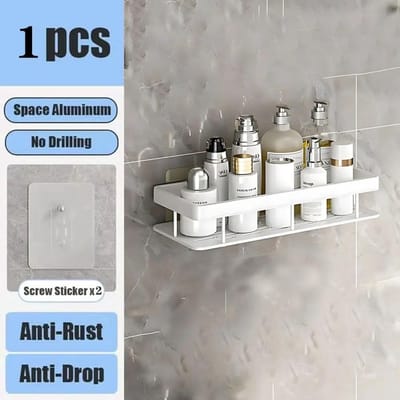 Badkamer Spijkervrije Plank Douche Hoekplank Aluminium Shampoo Plank Douchebenodigdheden Opbergruimte Badkameraccessoires Badkamerplanken white