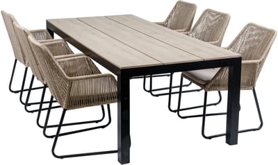 7-delige tuinset | 6 Mona tuinstoelen (Sand) | 225cm Cyprus tuintafel (Wood)