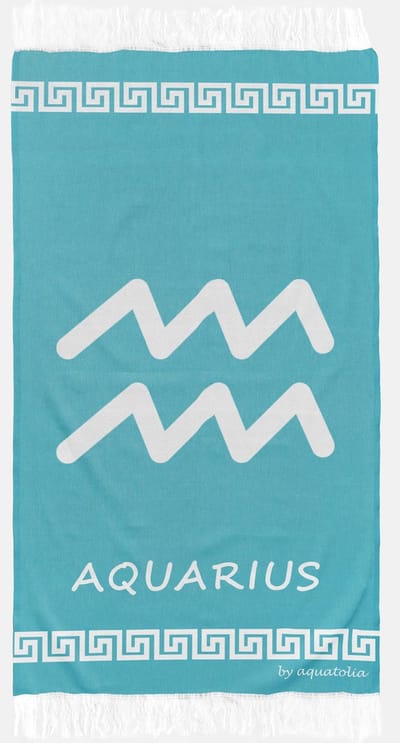 uit Turkije By Aquatolia Hamamdoek Aquarius Zodiac - 100% Zacht Katoen - Strandlaken - Handdoek - Turkoois - 100cm x 180cm - Originele hamamdoek uit Turkije
