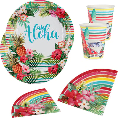 Haiwaii thema feest wegwerp servies set - 10x bordjes en bekers / 20x servetten