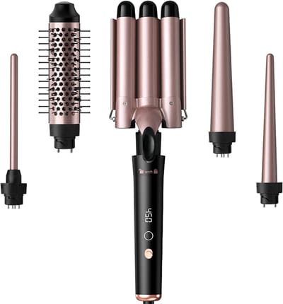Krultang - 5-in-1 krultang set met krulborstel - Krultang met 3 cilinders en Wafeltang - Wavy Hair - Haarstyler - Hair Curler
