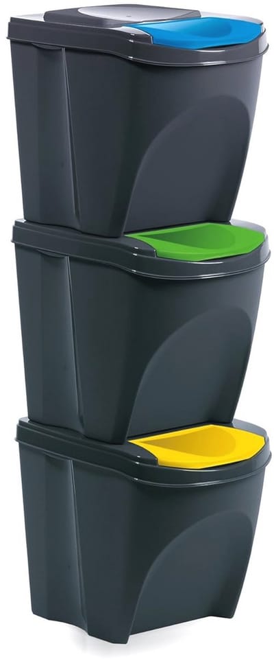 Afvalscheidingssysteem 75L - 3x25L Containers in Antraciet voor Huishouden, Keuken en Tuin
