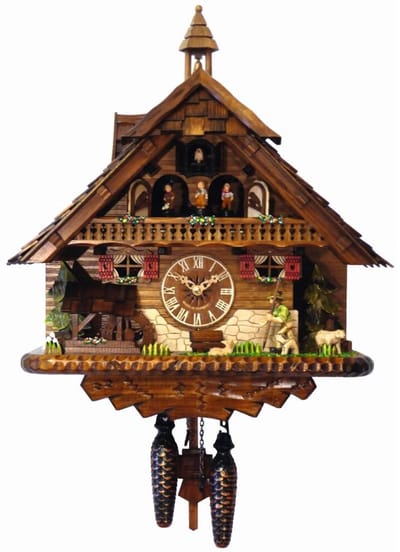 Engstler - 45112_QMT - Koekoeksklok - Kwarts - Notenhout - met muziek met dansend paar - 43 cm