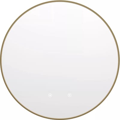 Vente-unique Verlichte ronde badkamerspiegel met antibewaseming en goudkleurig kader - D60 cm - PEONIA