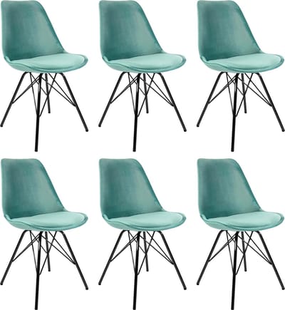 KICK® VELVET Kuipstoelen Mintgroen – Set van 6 – Eetkamerstoelen – Velvet – Zwart Frame
