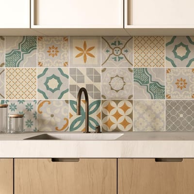36 Pcs Adhesive Tiles 10x10 cm PS00168 Mosaic of Azulejos Wall sticker Collage Decorative adhesive to Cement tiles for Bathroom and Kitchen peel and stick