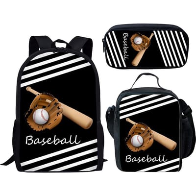 Mode Nieuwigheid Basketbal Voetbal Honkbal 3D Print 3 stuks/Set leerling Schooltassen Laptop Dagrugzak Rugzak Lunchtas Etui