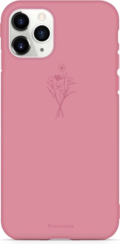 Fooncase Hoesje Geschikt voor iPhone 11 Pro Max - Shockproof Case - Back Cover / Soft Case - Terracotta / veldbloemen