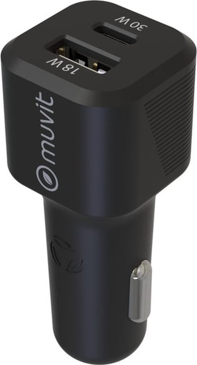 Muvit Autolader Sigarettenaansteker PD USB-C 30W - QC 3.0 USB-A 18 W Zwart
