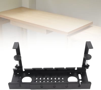 Kabelmanagement Onder Bureau – Verstelbare Kabelgoot 29-53 cm – Carbon Stalen Kabel Organizer met Stopcontacthouder – Zonder Boren – Voor Kantoor en Thuiswerkplek
