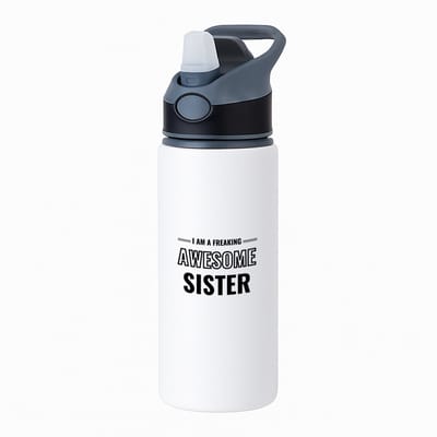 Hacebo® - I am a freaking awesome sister waterfles met rietje zwart - Zus - de meest geweldigste zus - verjaardagscadeau - verjaardag - cadeau - cadeautje voor zus - zus artikelen - kado - geschenk - gift - water fles - 650ML