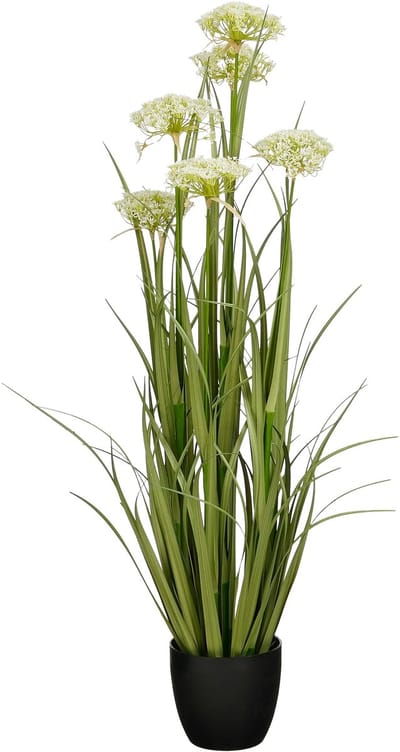 Mica Decorations Engelwortel – Kunstgras in Pot – Realistische Nepplant Woondecoratie – Kunstplanten voor Binnen en Buiten – H120 x Ø35 cm – Groen, Wit