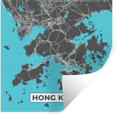 Muurstickers - Sticker Folie - Hong Kong - Blauw - Kaart - Plattegrond - Stadskaart - 100x100 cm - Plakfolie - Muurstickers Kinderkamer - Zelfklevend Behang XXL - Zelfklevend behangpapier - Stickerfolie