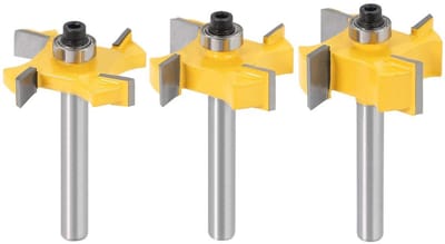 Dailygoody - Rabbeting Router Bit Set - Houtbewerking - 3 Stuks - 4 Vleugels - Slotting Cutter - Top Lager - Frees Tool - 1/4 Inch