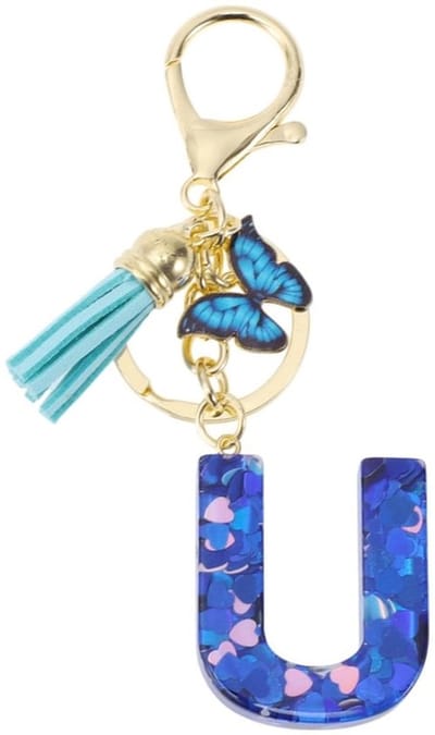 Sleutelhanger met U-letter - Sleutelhanger voor meisjes - Sleutelhanger met kwastje - Duurzaam harsmateriaal - 9,3 cm lang - Charmant decoratief accessoire - Sleutelhanger Met Initialen