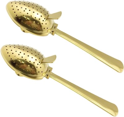VHV - Theezeefje - Thee-ei - Theefilter - Set van 2 - RVS - Lange steel - Fijnmazig - Voor losse thee - Voor mok en theepot - Goud