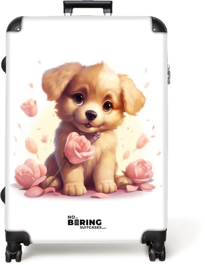 NoBoringSuitcases.com® - Koffer groot - Reiskoffer lichtgewicht - Hond - Bloemen - Roze - Meisjes - Kind - Rolkoffer met 4 wielen - Grote trolley XL - 98 liter bagage