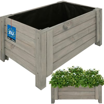 KOTARBAU® Houten Plantenbak, Kiefernhout, 60 x 39 x 30 cm, Antraciet, Houten Bloembak, Plantenbak voor Buiten, met Vlies, voor Tuin, Terras, Balkon