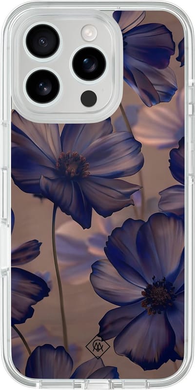 Casimoda® hoesje - Geschikt voor iPhone 16 Pro Max - Twilight Petals - 2-in-1 case - Schokbestendig - Bloemen - Verhoogde randen - Paars, Transparant