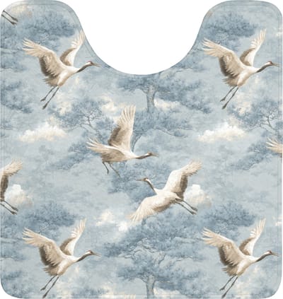 WC mat met uitsparing 55x60 cm - Antislip - Wolken - Kraanvogels - Blauw - Toiletmat met uitsnijding - Vloermat - Douchemat - Toilet tapijt - Toiletmatten