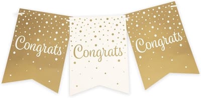 Vlaggenbanner feest - goud/wit - 6m lengte - luxe uitstraling - geschikt voor verjaardagen - ShopVlot