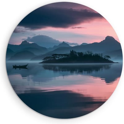 Saammp Muurcirkel Hout - boot - Rustgevend - Landschap - Natuur - Ø 90 - Wandcirkel - Wanddecoratie Cirkel - Muurdecoratie Woonkamer - Slaapkamer decoratie - Rond Schilderij