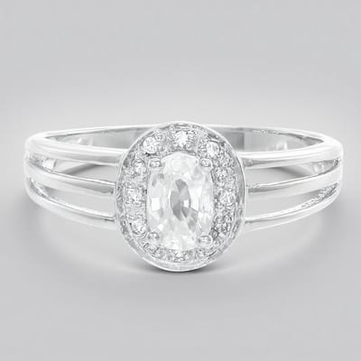 Cavill - Zilveren ring met 0,73 ct ovale Cambodjaanse zirkoon - 925 sterling zilver - Ring met witte topaas pavé - Elegante damesring maat 17