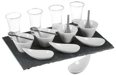 Secret de Gourmet Serveerplank - amuse hapjes - leisteen/porselein - wit - 17-delig - keuken/tafelen
