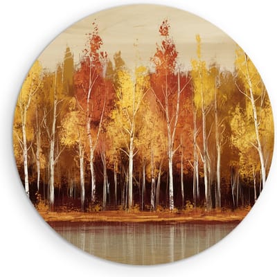 Saammp Muurcirkel Hout - Herfstbos - Abstract - Natuur - Landschap - Ø 90 - Wandcirkel - Wanddecoratie Cirkel - Muurdecoratie Woonkamer - Slaapkamer decoratie - Rond Schilderij