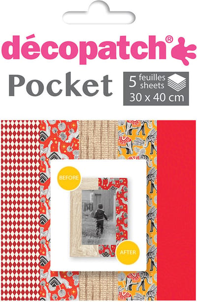 Decopatch Pocket No27 pocket met 5 vellen bedrukt papier 30x40 cm, diverse patronen (ref. 738, 826, 795, 825, 724)