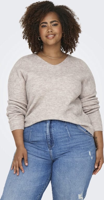 Only Carmakoma Trui Carcamilla V-neck L/s Pullover Knt 15327166 Pumice Stone Detail:melange Dames Maat - W42 X L44