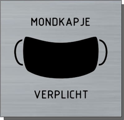 Deurbordje - bordje - Mondkapje verplicht - vierkant met RVS look